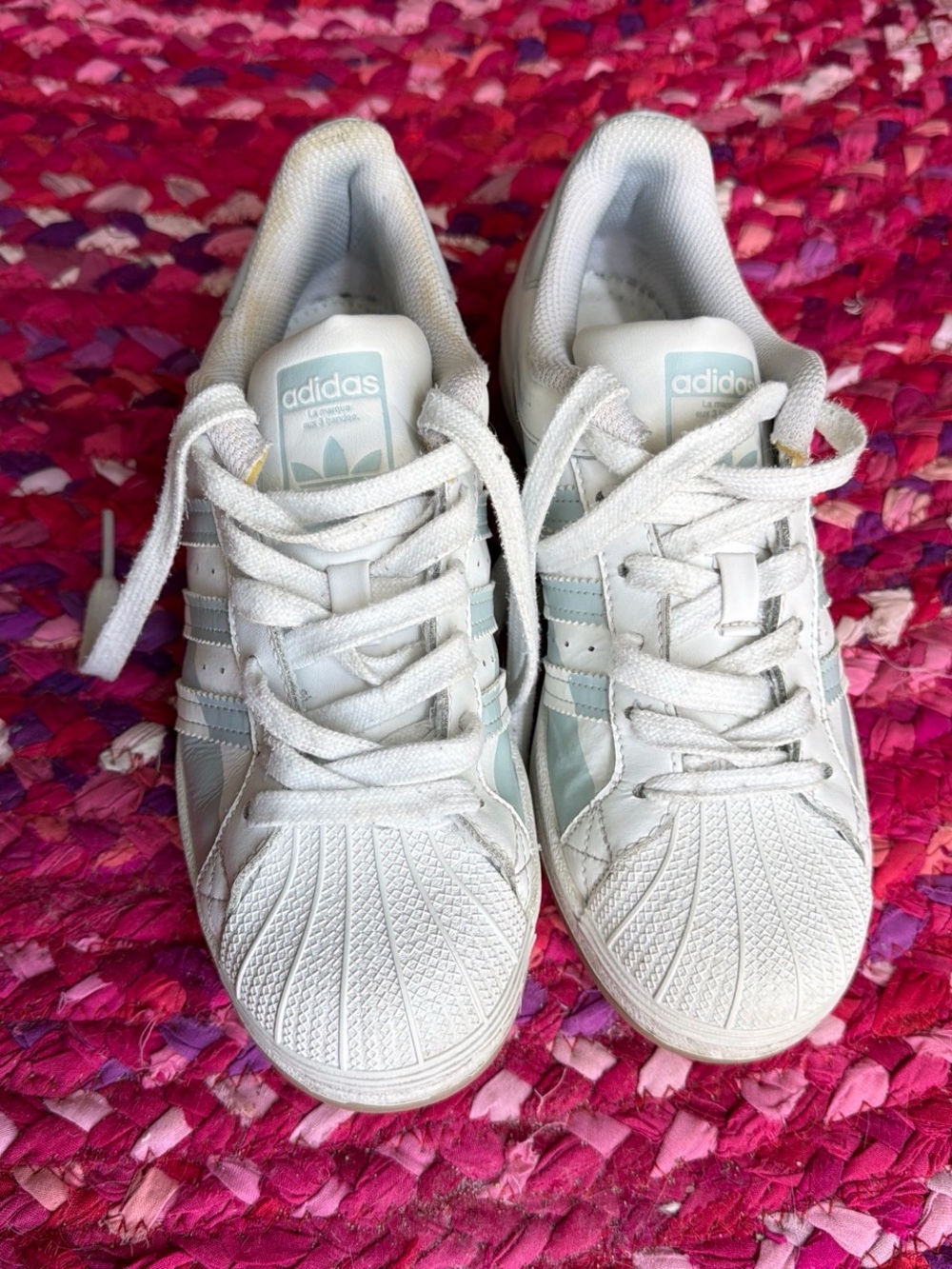 adidas White & Light Blue Shell Toe Sneakers